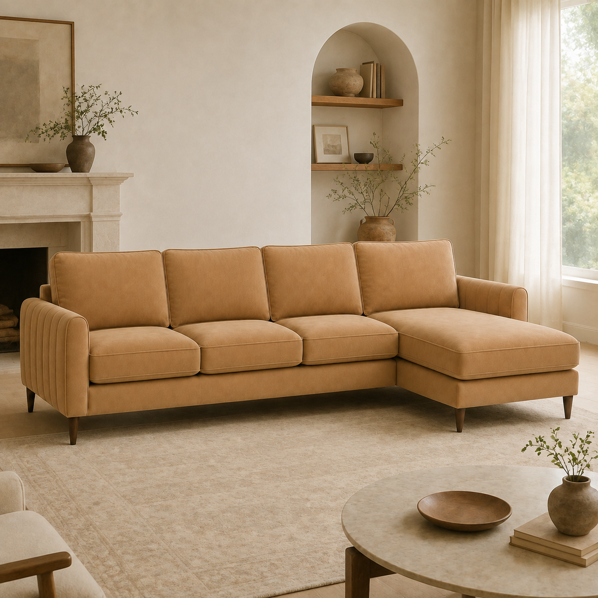 L-shaped sectional sofa in a contemporary living room