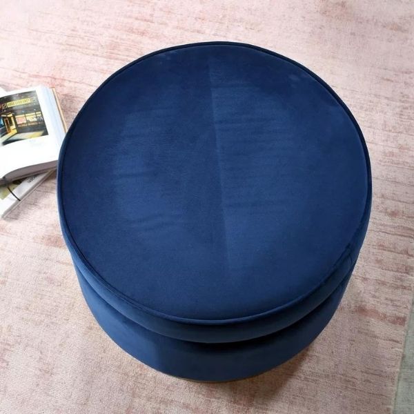 Petal Round Ottoman In Velvet Fabric