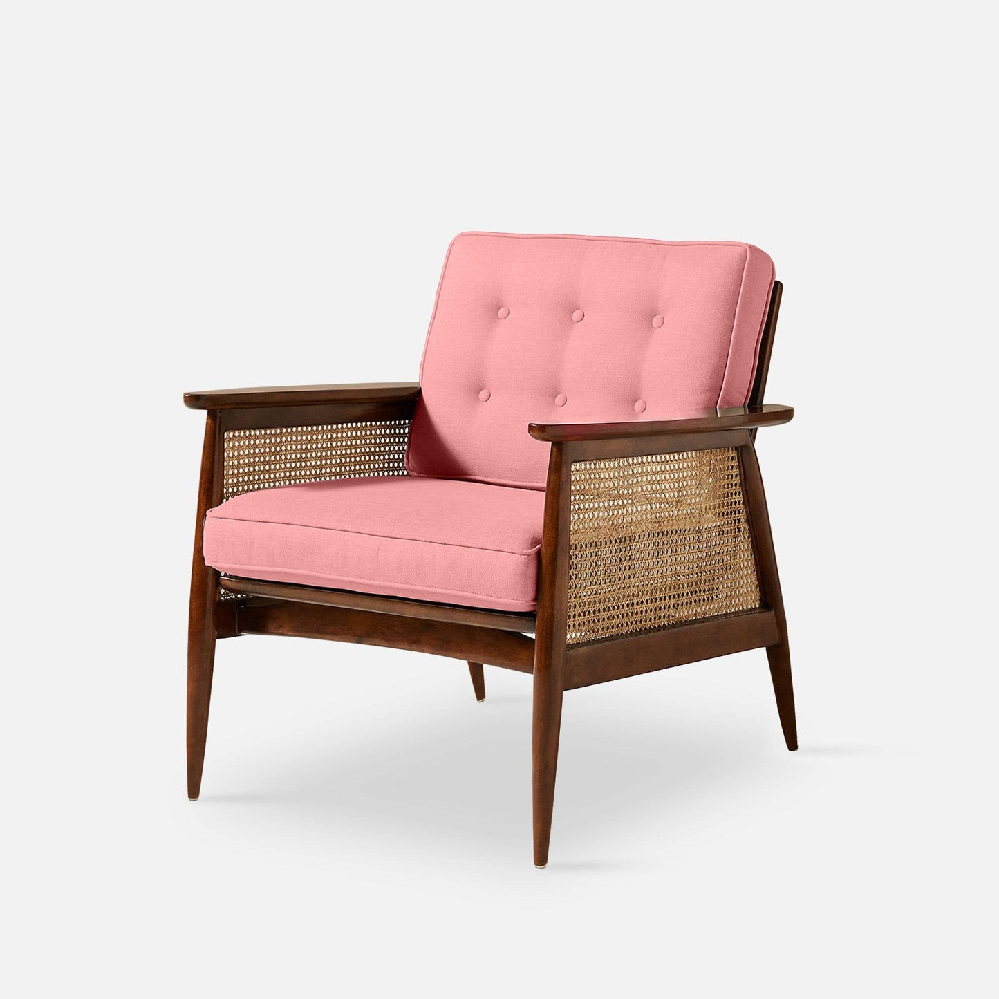Elector Accent Chair Rattan Weave, Mahogany Sheesham Finished in Watermellon Red Fabric