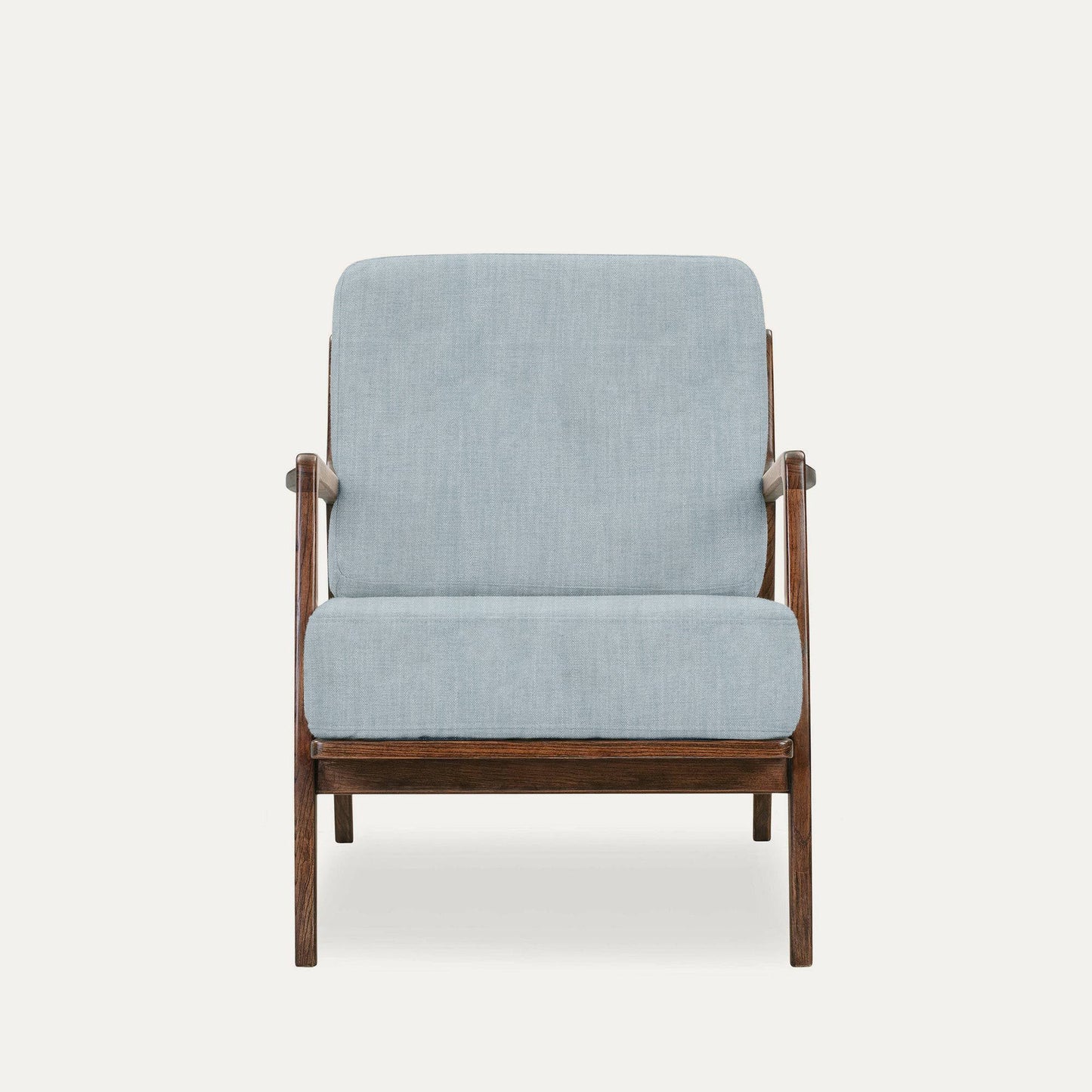 Fermi Accent Chair Luxury in Walnut Sheesham and Hydrangea Blue