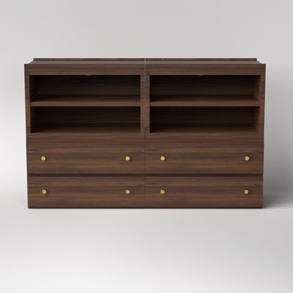Stava Modular Credenza System | Solid Walnut/Teak/Oak Wood (4x2) | 5.5 Feet Length