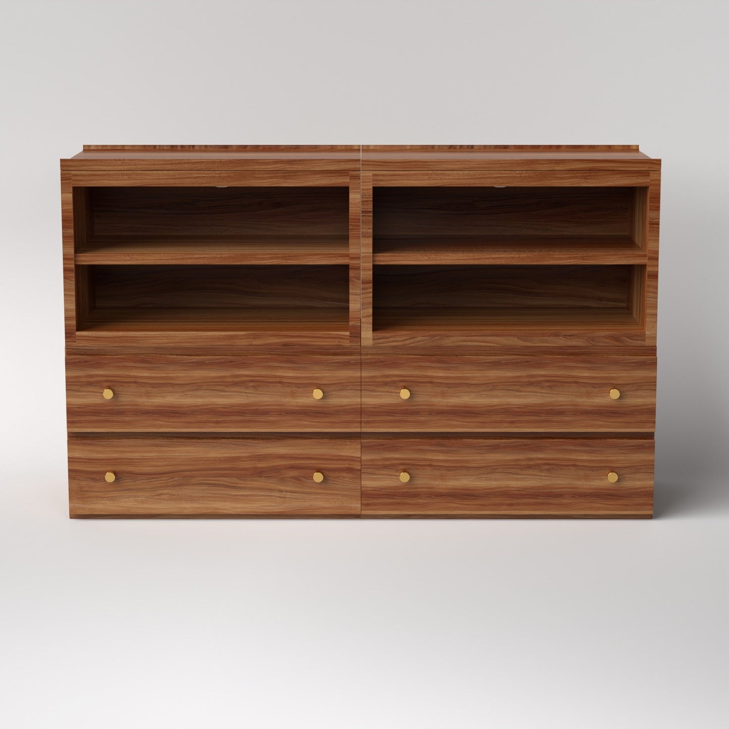 Stava Modular Credenza System | Solid Walnut/Teak/Oak Wood (4x2) | 5.5 Feet Length