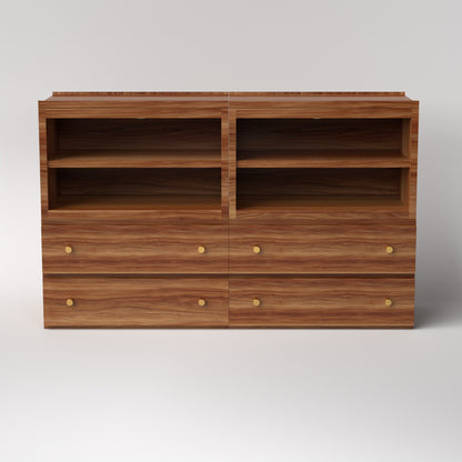 Stava Modular Credenza System | Solid Walnut/Teak/Oak Wood (4x2) | 5.5 Feet Length