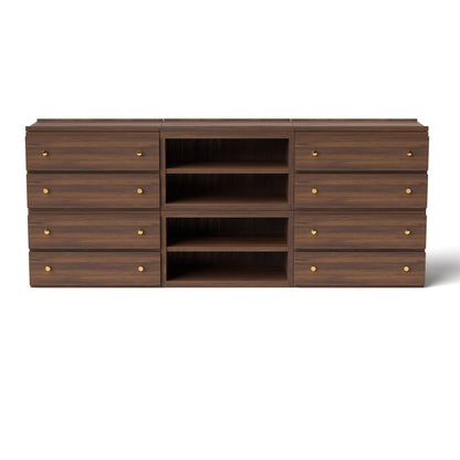 Stava Modular Credenza System | Solid Walnut/Teak/Oak Wood (4x3) | 8 Feet Length