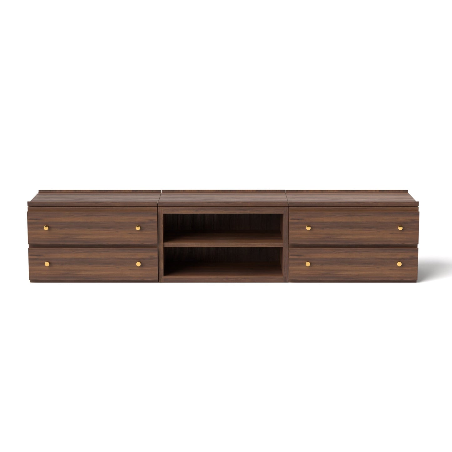 Stava Modular Credenza System | Solid Walnut/Teak/Oak Wood (2x3) | 8 Feet Length