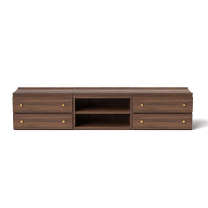Stava Modular Credenza System | Solid Walnut/Teak/Oak Wood (2x3) | 8 Feet Length