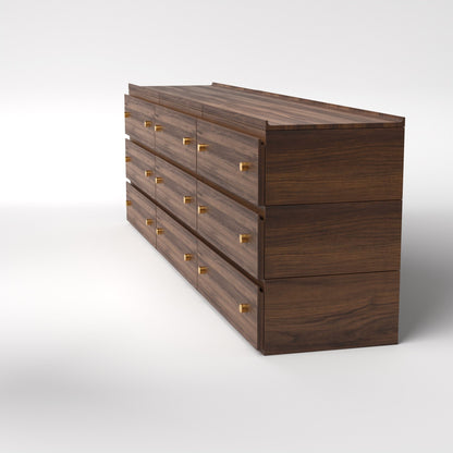 Stava Modular Drawer System | Solid Walnut/Teak/Oak Wood (3x3) | 8 Feet Length