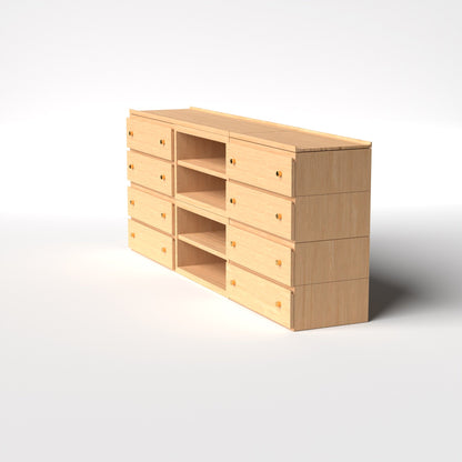 Stava Modular Credenza System | Solid Walnut/Teak/Oak Wood (4x3) | 8 Feet Length
