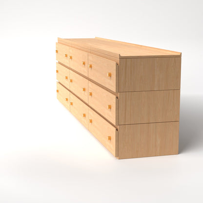 Stava Modular Drawer System | Solid Walnut/Teak/Oak Wood (3x3) | 8 Feet Length