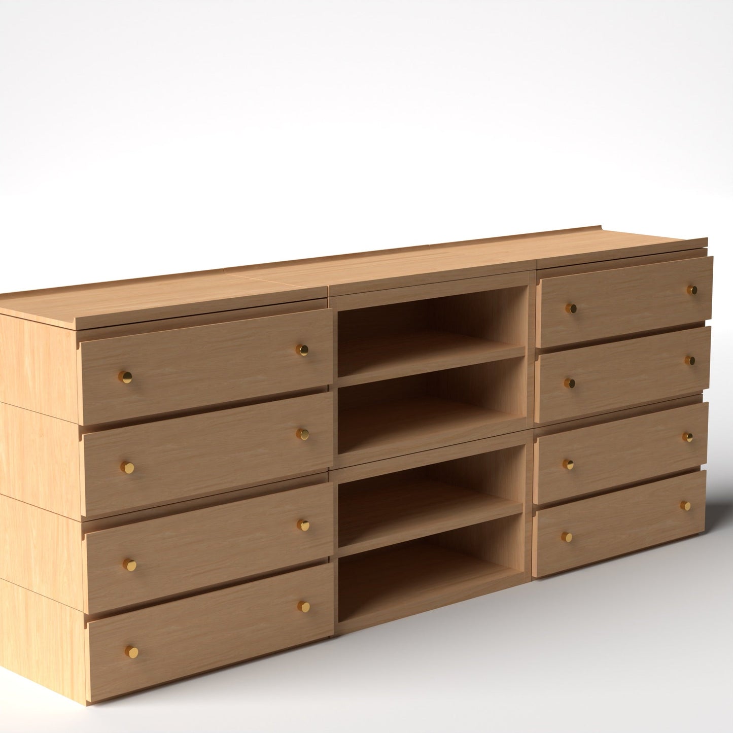 Stava Modular Credenza System | Solid Walnut/Teak/Oak Wood (4x3) | 8 Feet Length