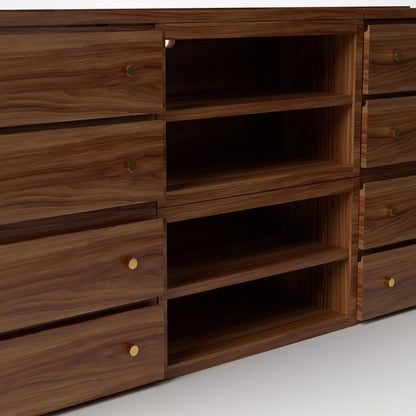 Stava Modular Credenza System | Solid Walnut/Teak/Oak Wood (4x3) | 8 Feet Length