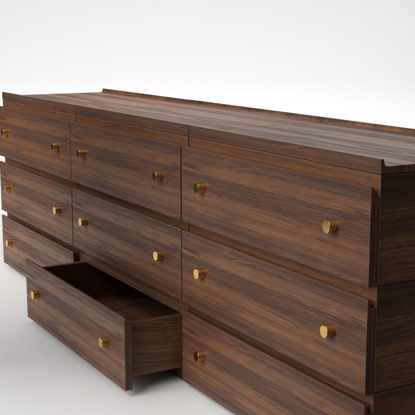Stava Modular Drawer System | Solid Walnut/Teak/Oak Wood (3x3) | 8 Feet Length