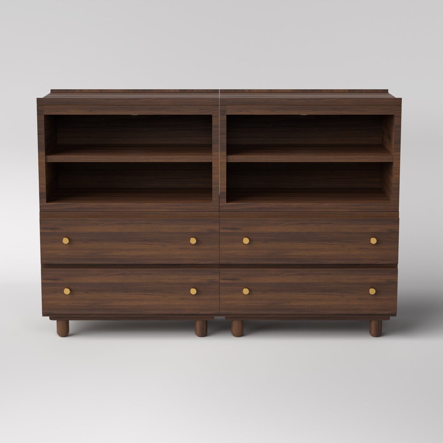 Stava Modular Credenza System | Solid Walnut/Teak/Oak Wood (4x2) | 5.5 Feet Length