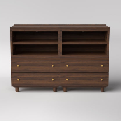 Stava Modular Credenza System | Solid Walnut/Teak/Oak Wood (4x2) | 5.5 Feet Length