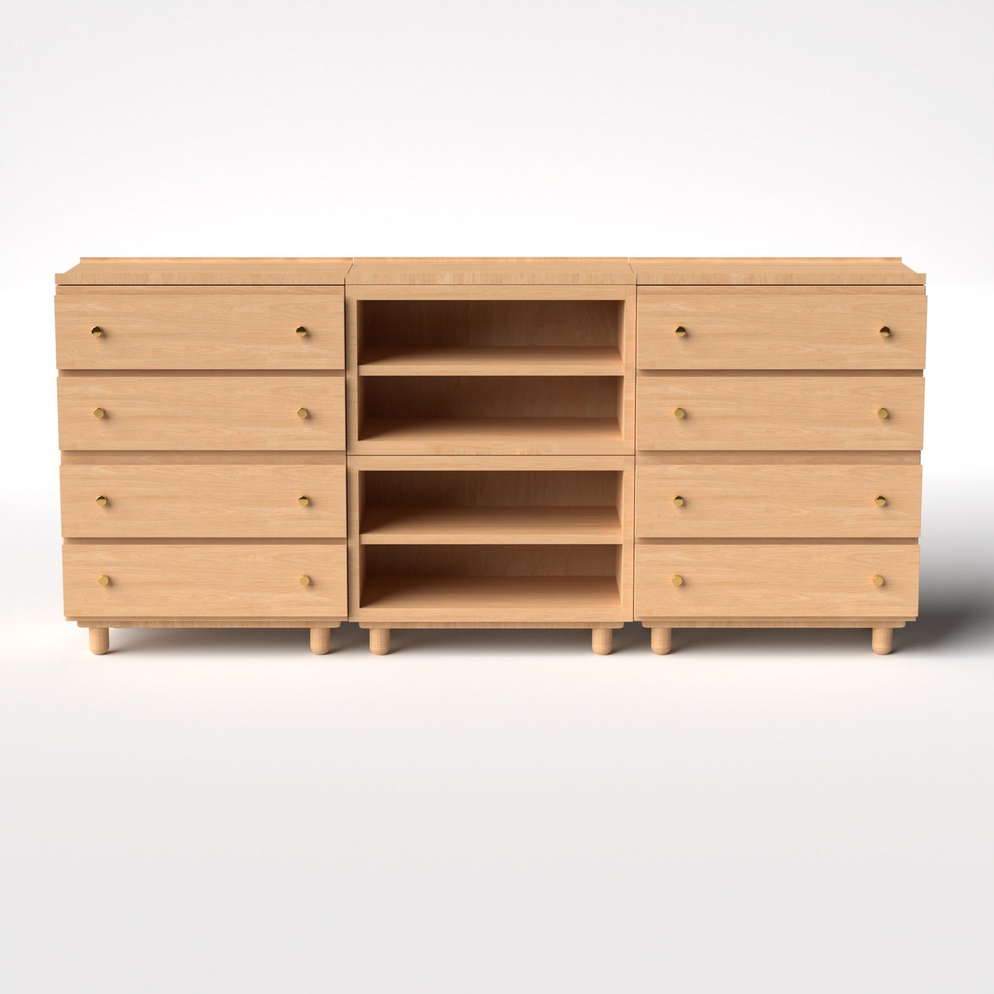 Stava Modular Credenza System | Solid Walnut/Teak/Oak Wood (4x3) | 8 Feet Length