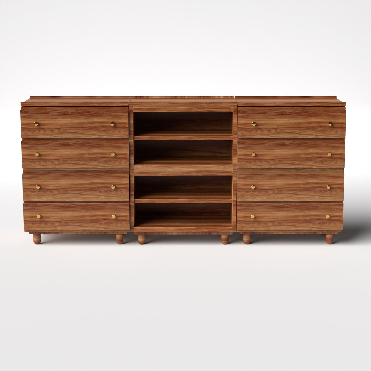 Stava Modular Credenza System | Solid Walnut/Teak/Oak Wood (4x3) | 8 Feet Length