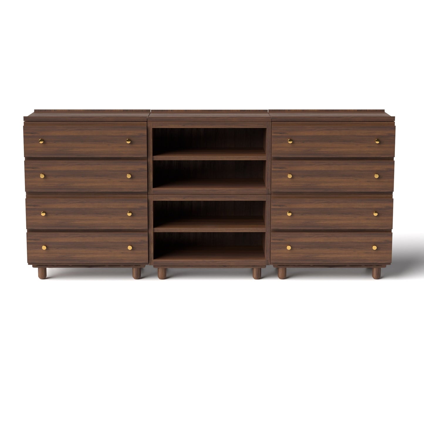 Stava Modular Credenza System | Solid Walnut/Teak/Oak Wood (4x3) | 8 Feet Length
