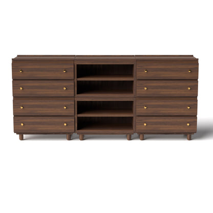 Stava Modular Credenza System | Solid Walnut/Teak/Oak Wood (4x3) | 8 Feet Length