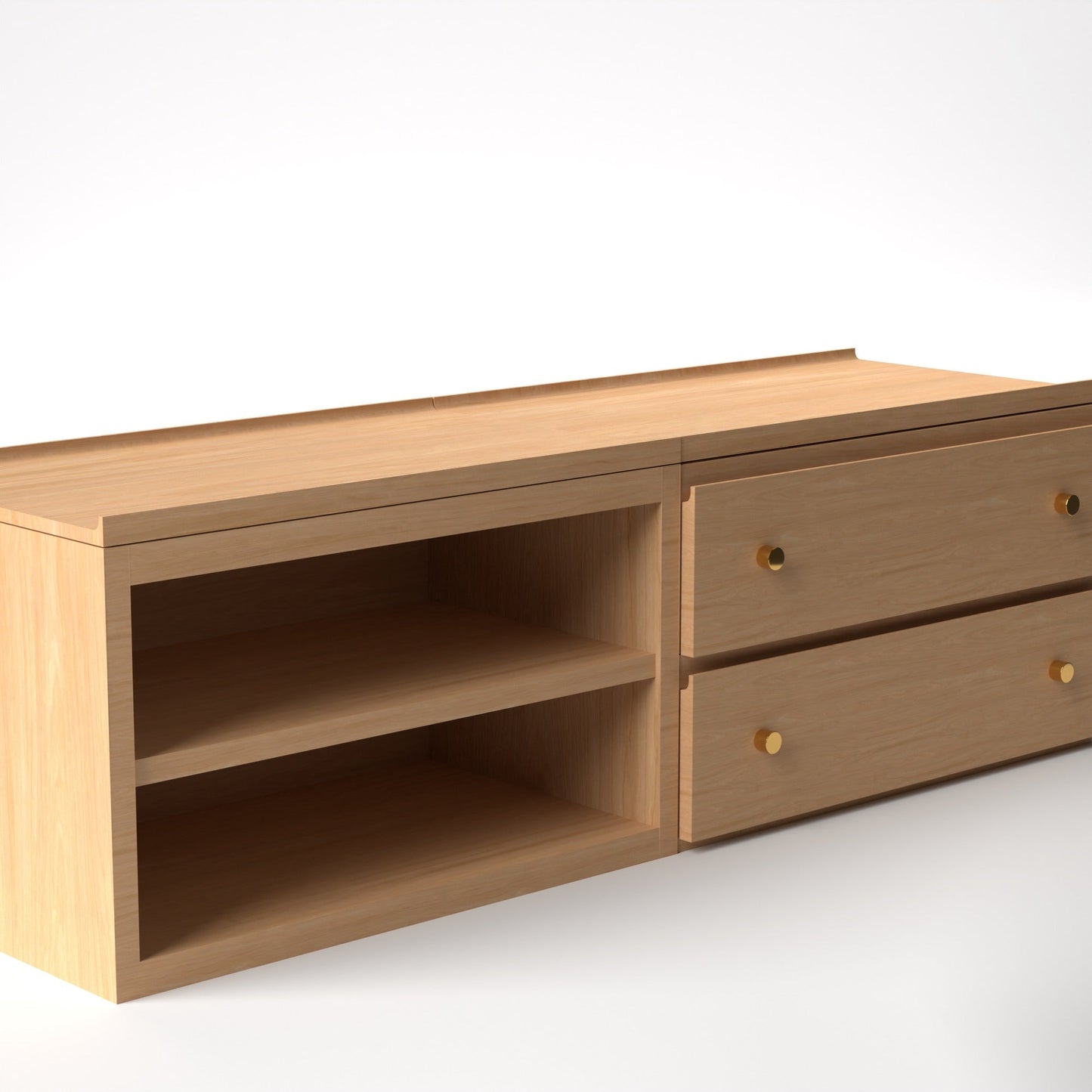 Stava Modular Credenza System | Solid Walnut/Teak/Oak Wood (2x2) | 5.5 Feet Length