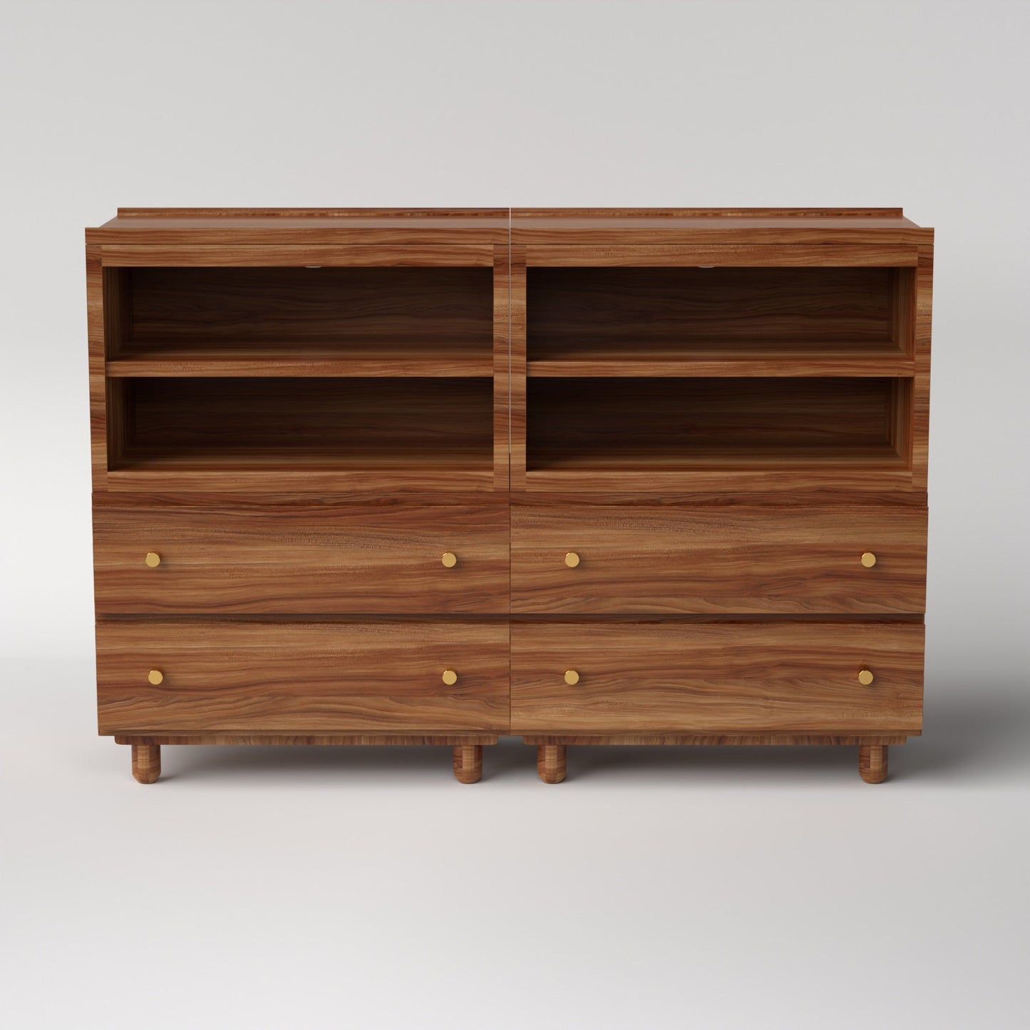 Stava Modular Credenza System | Solid Walnut/Teak/Oak Wood (4x2) | 5.5 Feet Length
