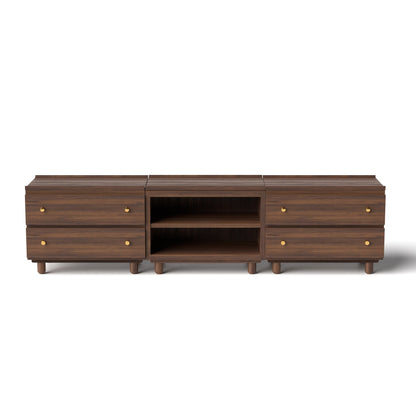 Stava Modular Credenza System | Solid Walnut/Teak/Oak Wood (2x3) | 8 Feet Length