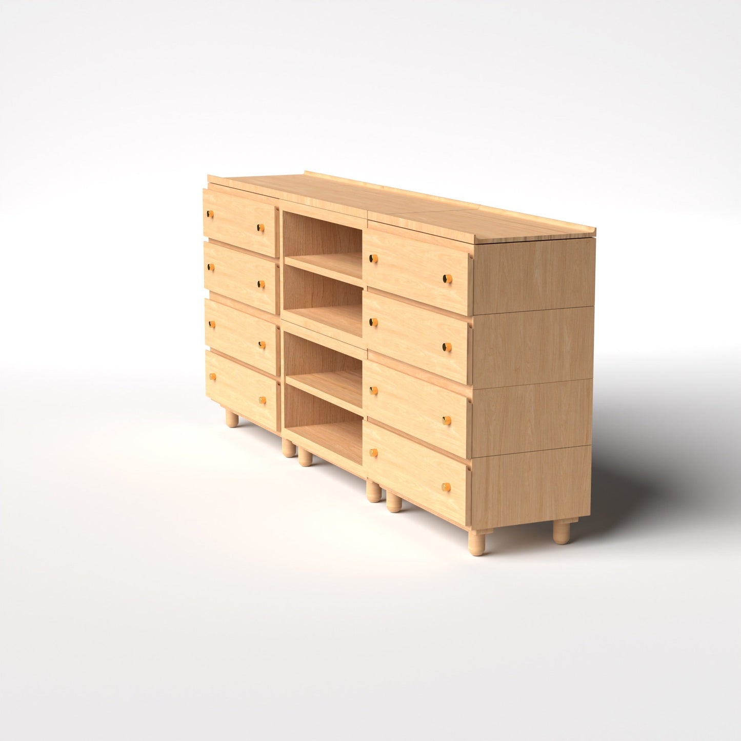 Stava Modular Credenza System | Solid Walnut/Teak/Oak Wood (4x3) | 8 Feet Length