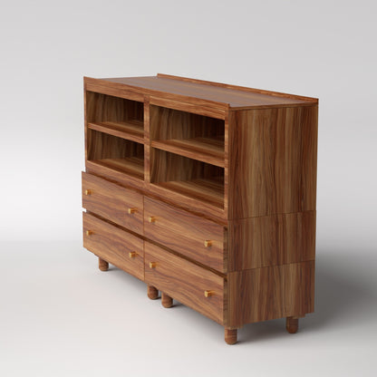 Stava Modular Credenza System | Solid Walnut/Teak/Oak Wood (4x2) | 5.5 Feet Length
