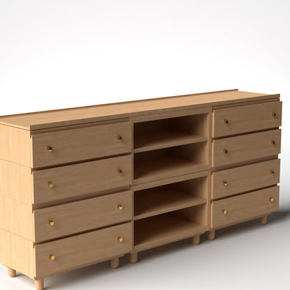Stava Modular Credenza System | Solid Walnut/Teak/Oak Wood (4x3) | 8 Feet Length