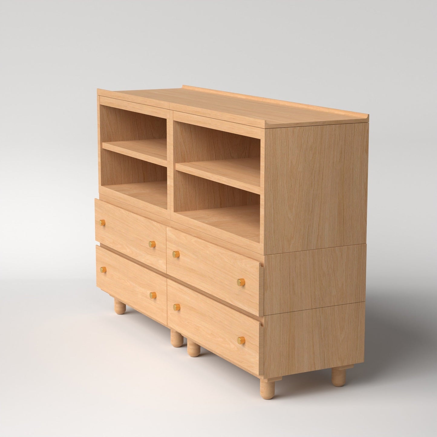 Stava Modular Credenza System | Solid Walnut/Teak/Oak Wood (4x2) | 5.5 Feet Length