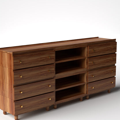 Stava Modular Credenza System | Solid Walnut/Teak/Oak Wood (4x3) | 8 Feet Length