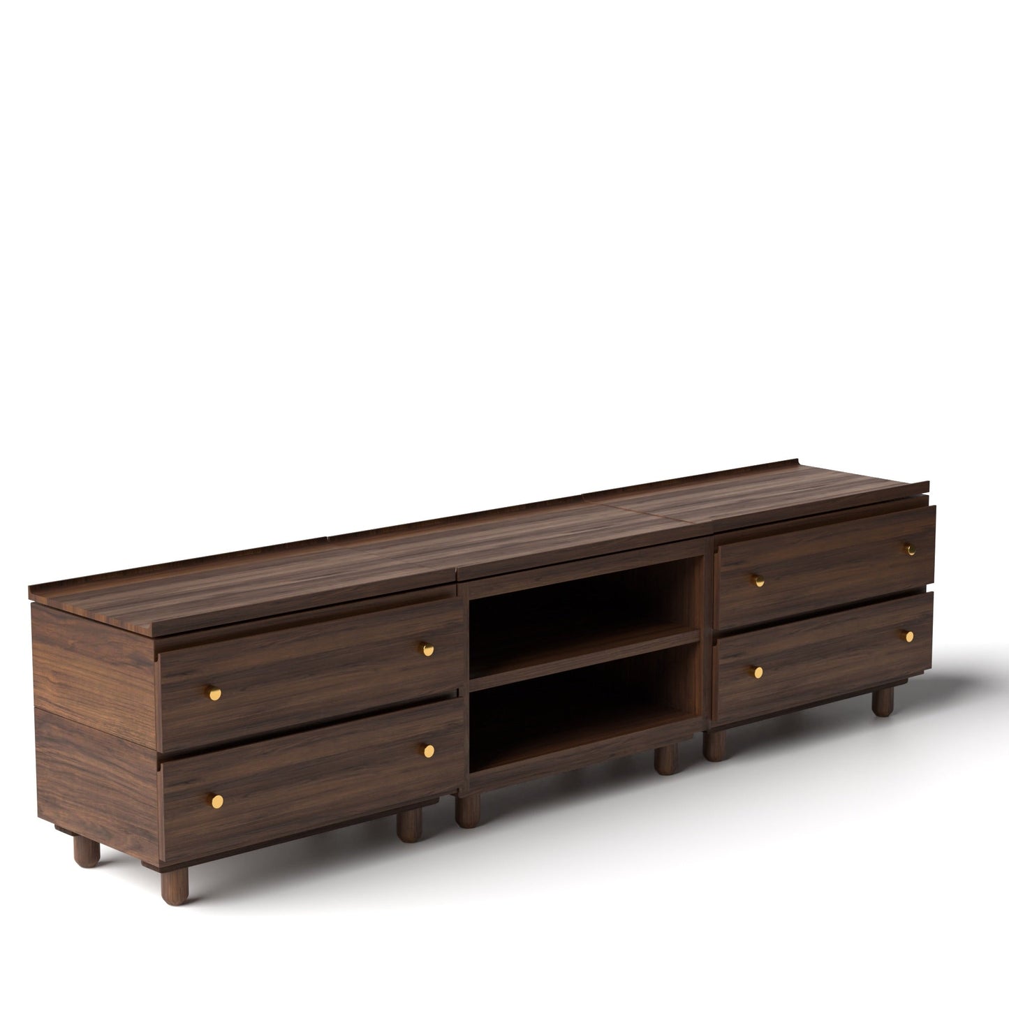 Stava Modular Credenza System | Solid Walnut/Teak/Oak Wood (2x3) | 8 Feet Length