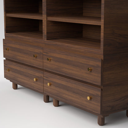 Stava Modular Credenza System | Solid Walnut/Teak/Oak Wood (4x2) | 5.5 Feet Length