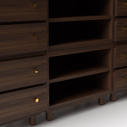 Stava Modular Credenza System | Solid Walnut/Teak/Oak Wood (4x3) | 8 Feet Length