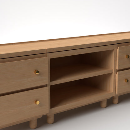 Stava Modular Credenza System | Solid Walnut/Teak/Oak Wood (2x3) | 8 Feet Length