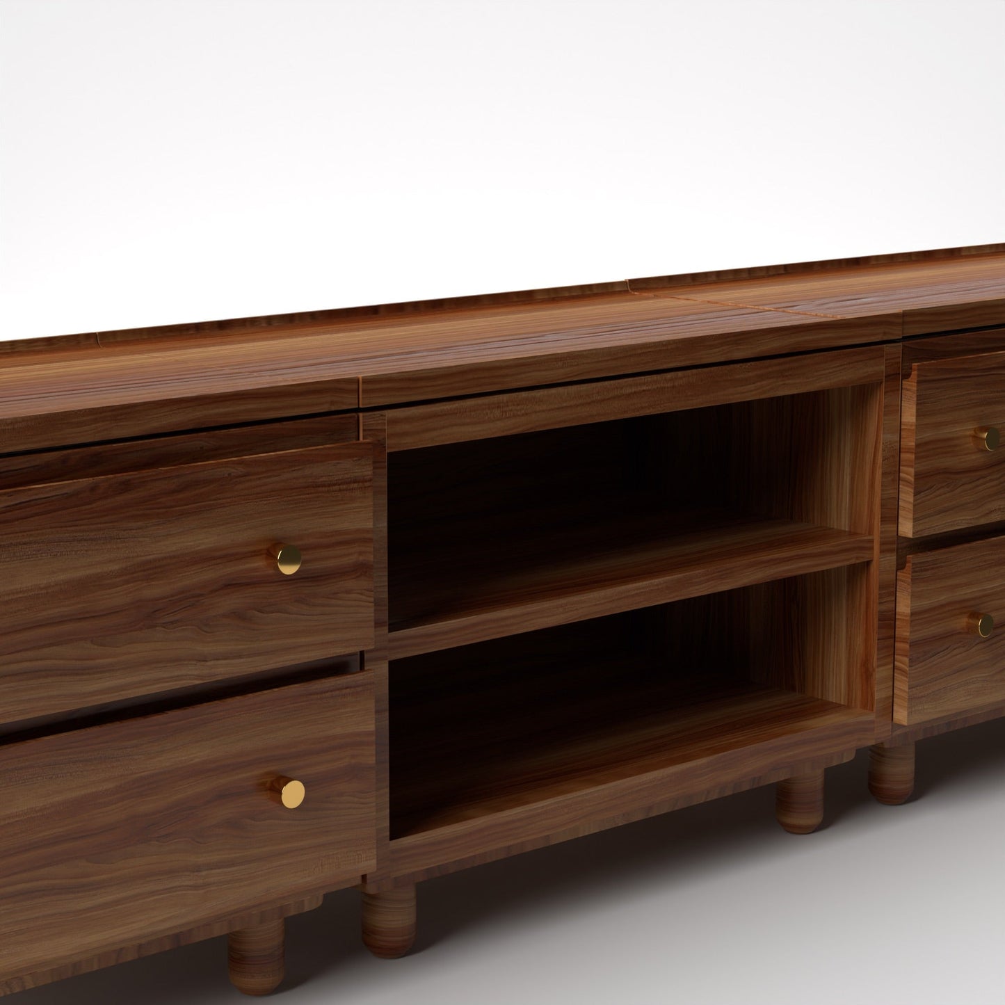 Stava Modular Credenza System | Solid Walnut/Teak/Oak Wood (2x3) | 8 Feet Length