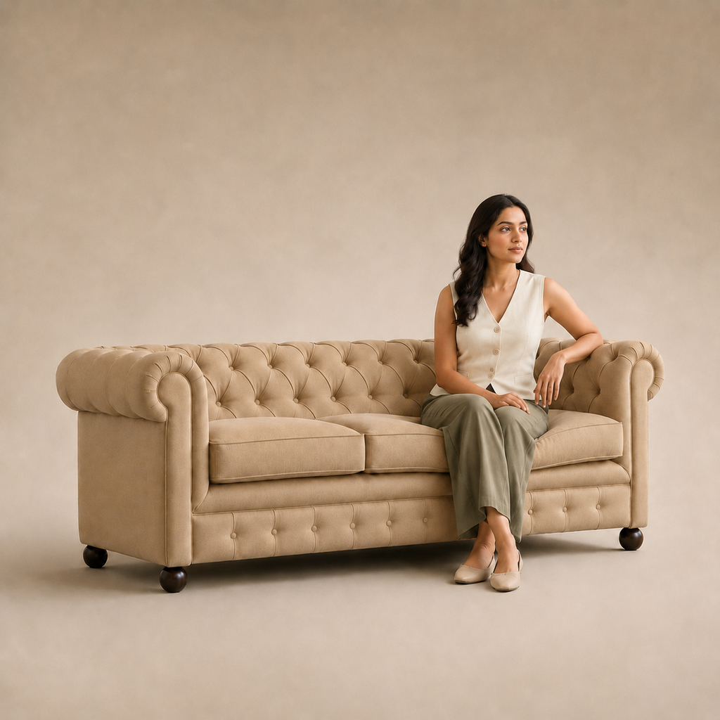 Allington three-seater sofa shown with a person for scale