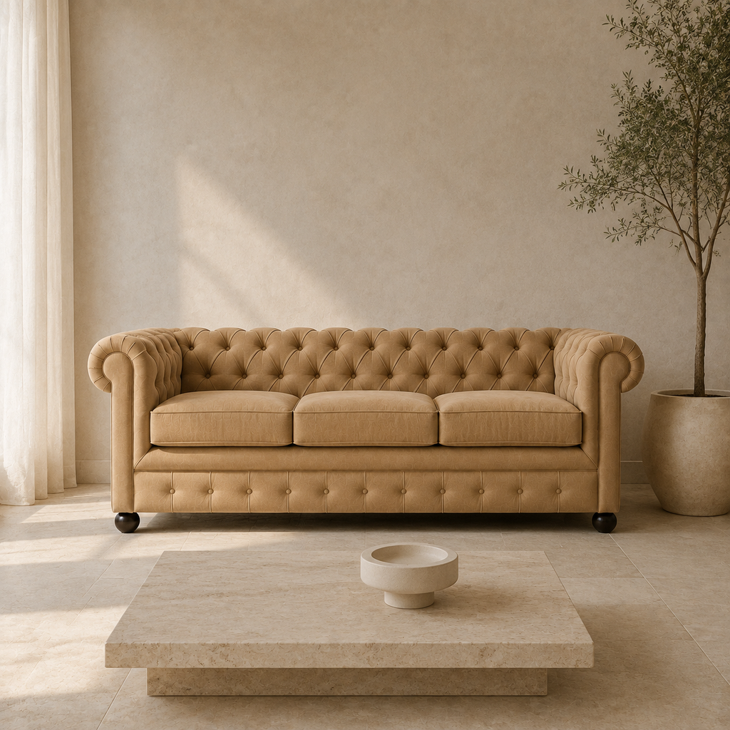 Front view of the Allington three-seater sofa in a living room