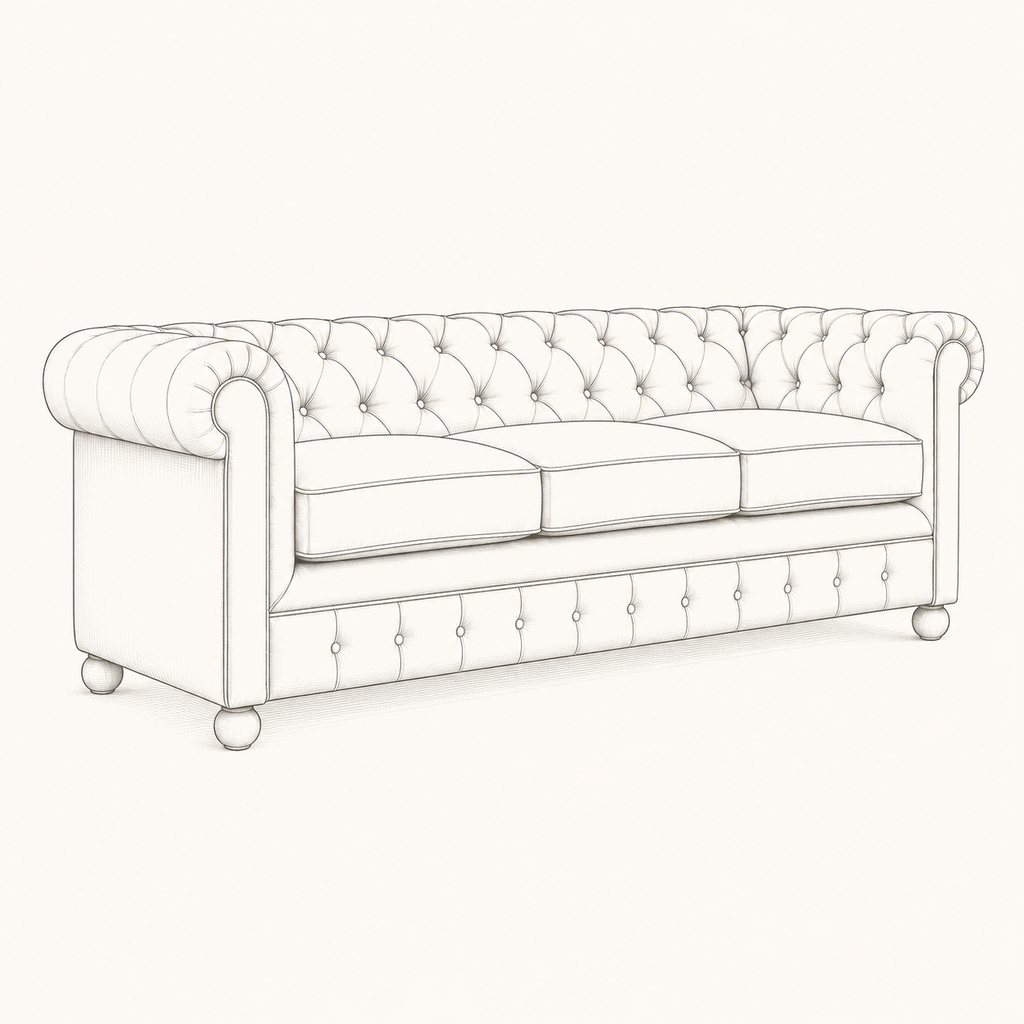 Technical line drawing of the Allington three-seater sofa