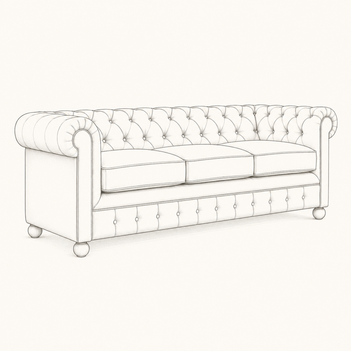 Technical line drawing of the Allington three-seater sofa
