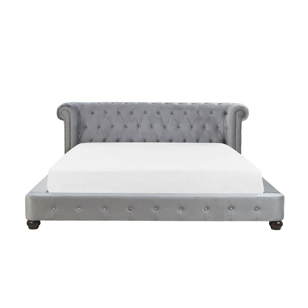 Bran Upholstered Bed Without Storage In Suede