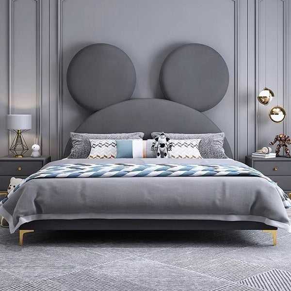 Micky Mouse Upholstered Kids Bed Without Storage In Suede