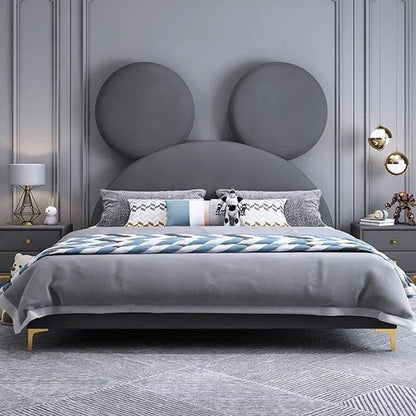 Micky Mouse Upholstered Kids Bed Without Storage In Suede