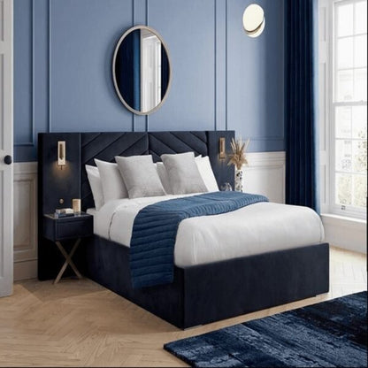 Baxton Comfy Upholstered Bed With Manual Storage and Side Tables In Suede (With Out Light)
