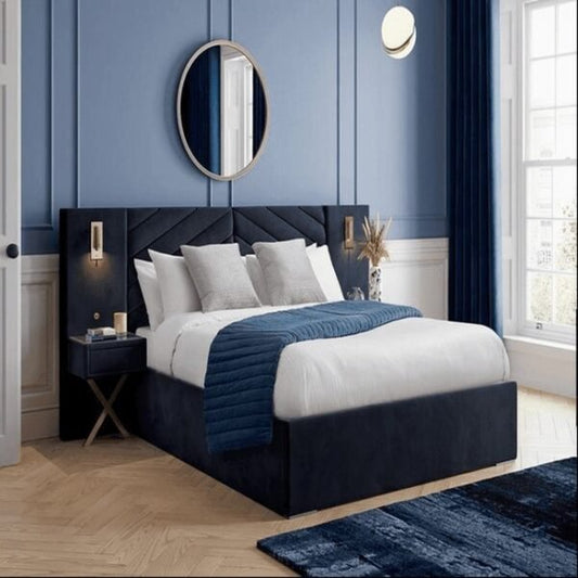 Baxton Comfy Upholstered Bed With Manual Storage and Side Tables In Suede (With Out Light)