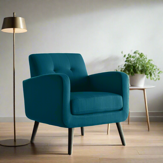 Keflavik Mid-century Peacock Blue Linen Arm Chair