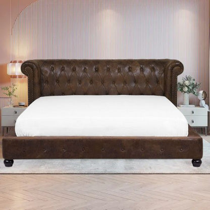 Bran Upholstered Bed Without Storage In Suede