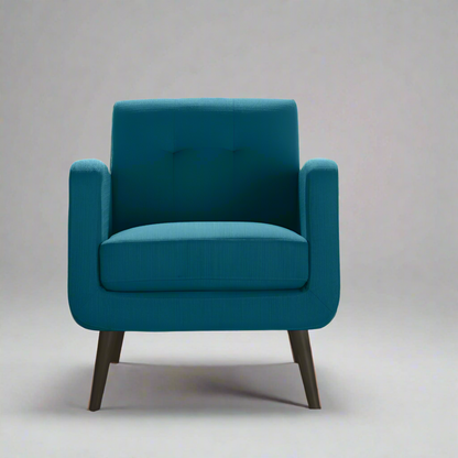 Keflavik Mid-century Peacock Blue Linen Arm Chair