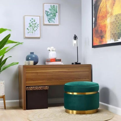 Petal Round Ottoman In Velvet Fabric