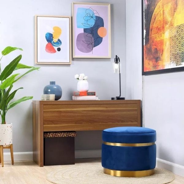 Petal Round Ottoman In Velvet Fabric