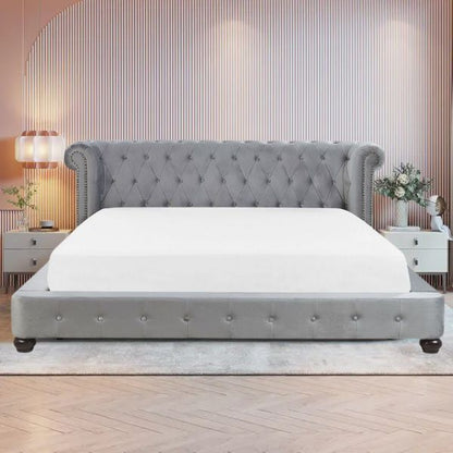 Bran Upholstered Bed Without Storage In Suede